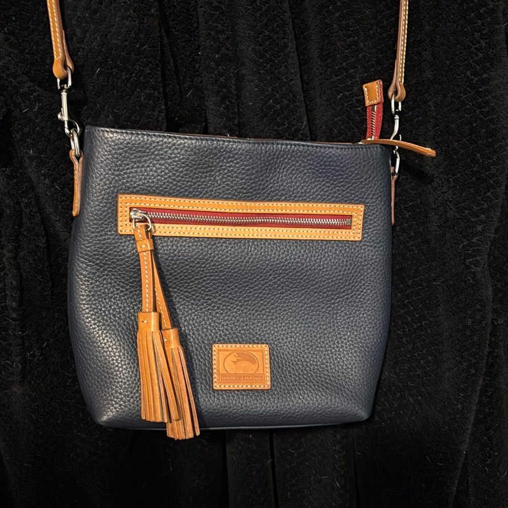 Dooney & Bourke Navy Blue and Tan Leather Crossbody Bag